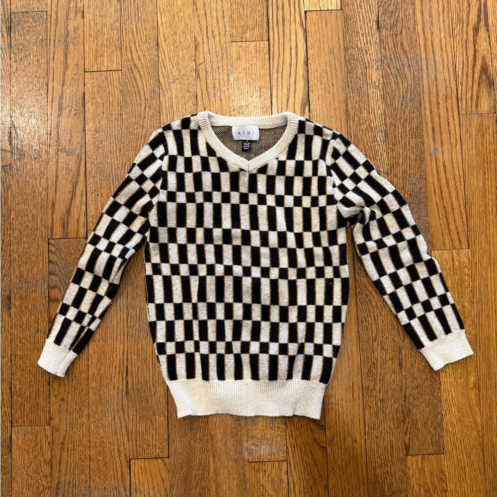 Checkerboard Knit Sweater in Black and Cream